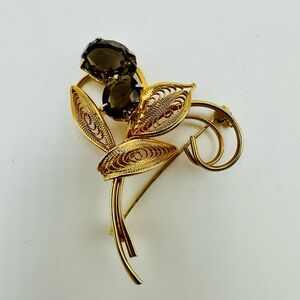 Elegant Vintage Glass Smoky Topaz Brooch